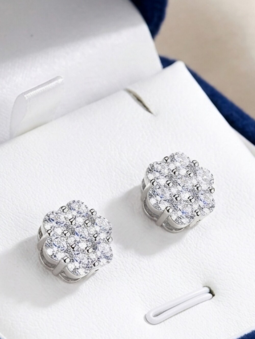 Moissanite Sparkling White Floral Cluster Earrings